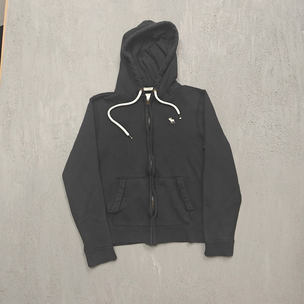 Vintage Abercrombie & Fitch Muscle Full Zip Hoodie Mens Medium Black Y2K